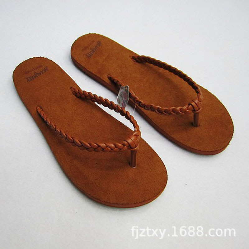 cross-border custom knitted belt deerskin velvet women‘s flat heel beach flip-flops casual slippers sample customization