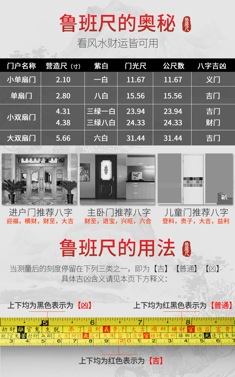 虞城厂家鲁班风水尺5米卷尺 高精度双面刻度钢卷尺 可贴牌批发价