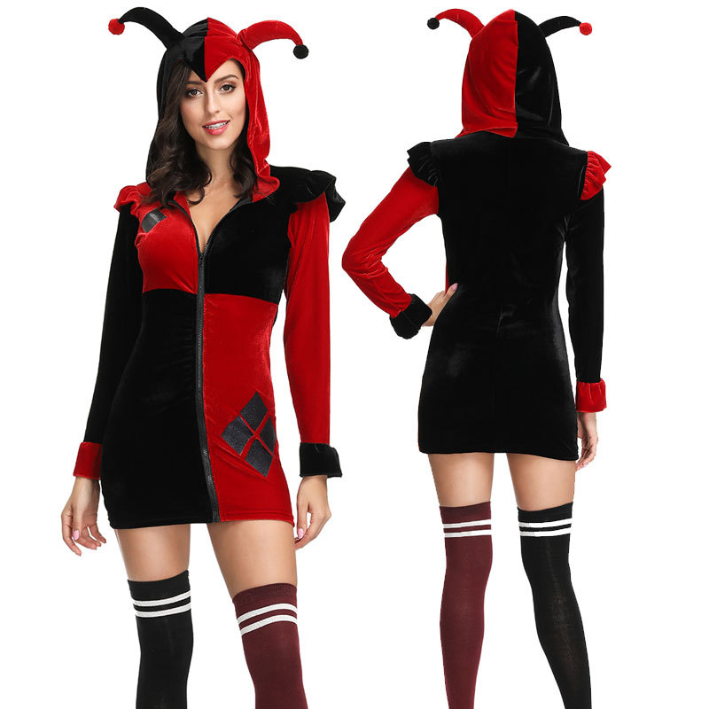 2019新款万圣节服装 红黑拼色马戏团小丑服化妆舞会派对小丑cos服