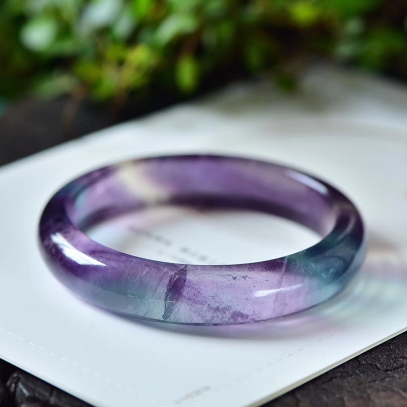 天然彩萤石手镯五七彩虹色千层纹冰原石异象稀有女紫水晶圆条镯子