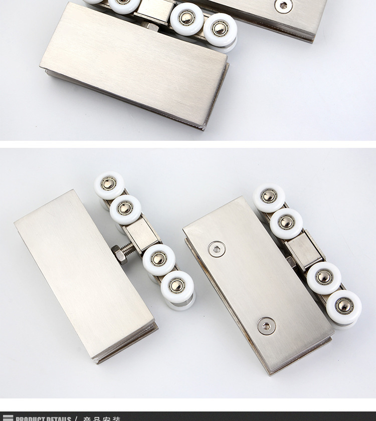 玻璃门吊夹尼龙滑轮 静音移门尼龙轮吊轨 不锈钢方形玻璃门吊轮