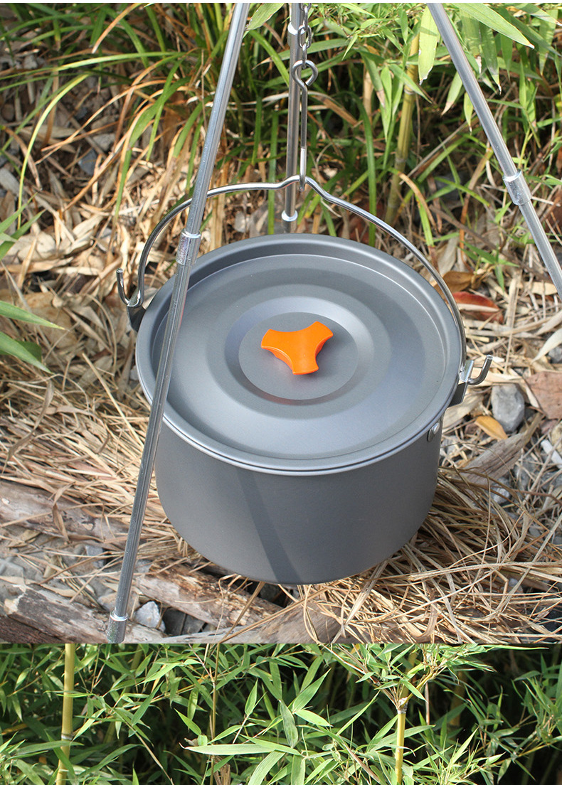 户外野餐野营吊锅 坐锅便携5-6人行军锅野炊大锅营地锅套锅批发