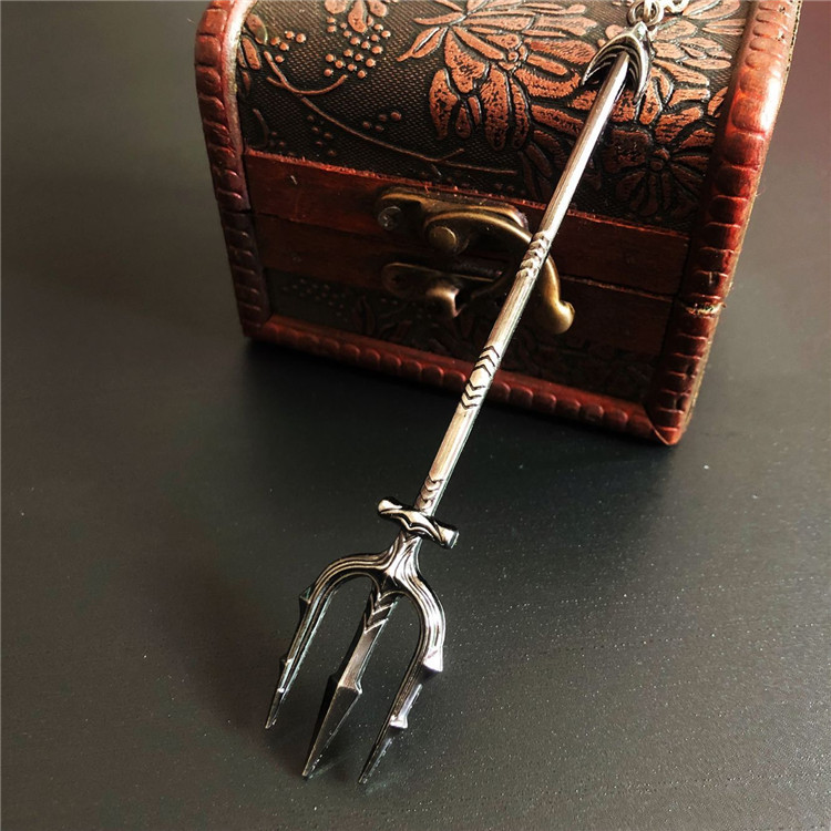 厂家直销dc联盟热门海王三叉戟钥匙扣 锌合金电镀古金钥匙圈挂件