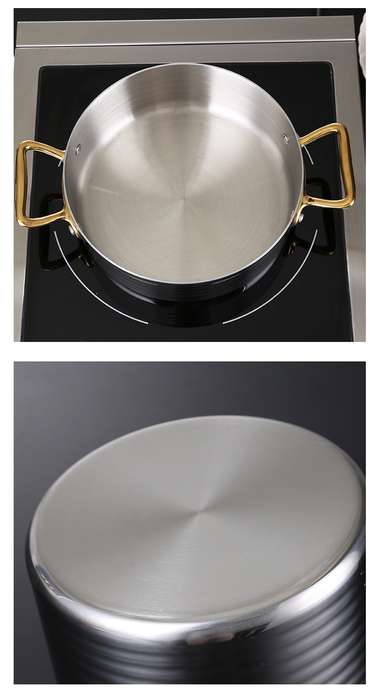 304三层钢精钻商用锅汤锅西餐厅汁锅双耳炖锅煮面锅粥锅加厚火锅