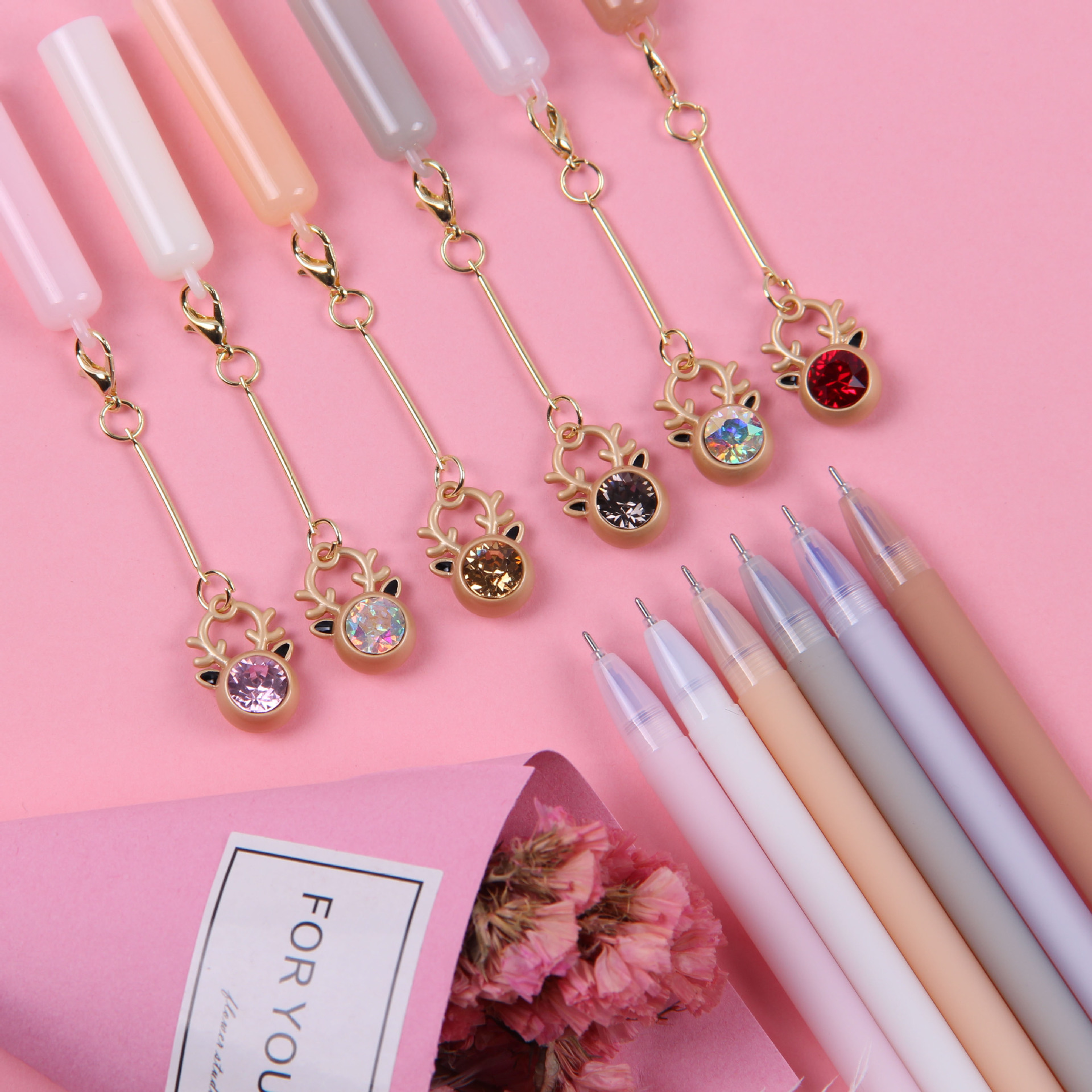 麋鹿捷克钻可擦笔 创意真钻吊坠摩易擦热可消学生速干中性笔