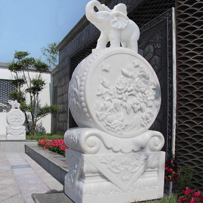 石雕门墩一对 汉白玉门墩 石鼓新中式庭院门口装饰摆件仿古抱鼓石