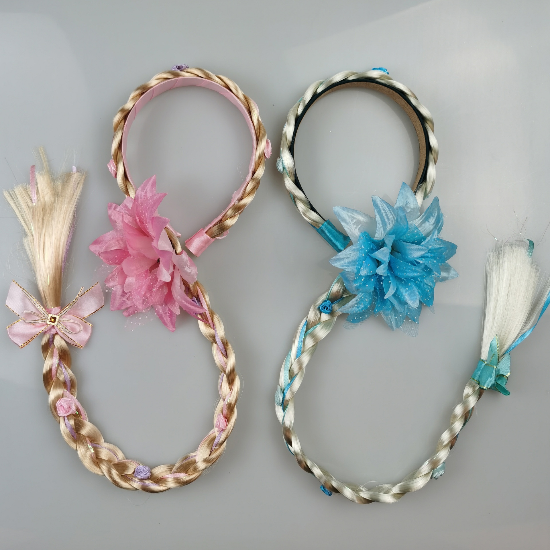 New Long Hair Lepei Princess Thick Braid Head Buckle Headband Small Crown Children's Clothing with Flowers Christmas Headdress Headband