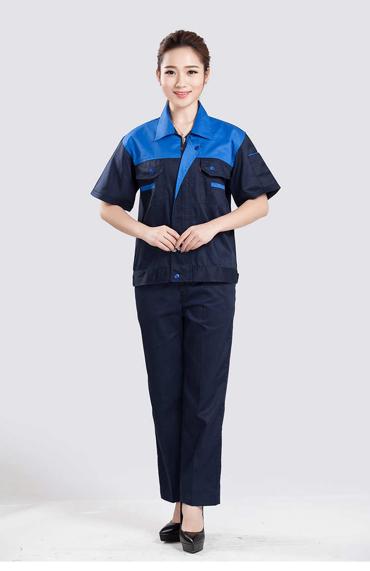 定制logo夏季工作服套装男女拼色短袖薄款 耐磨工厂车间汽修服