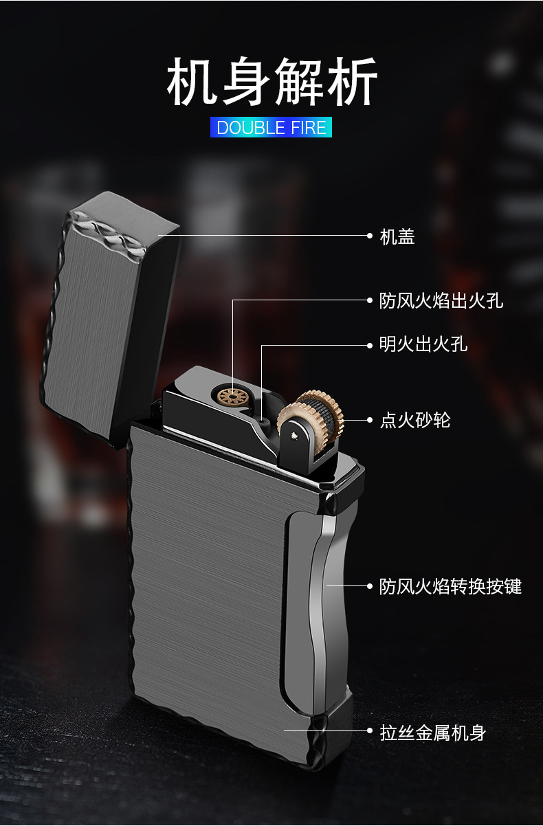 刘艳平pl168个性可变双火砂轮明火侧压直冲打火机创意diy定制火机