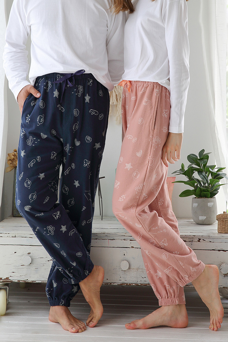 长裤睡裤收脚裤可外穿男女棉磨毛情侣裤空调起居裤收脚居家裤