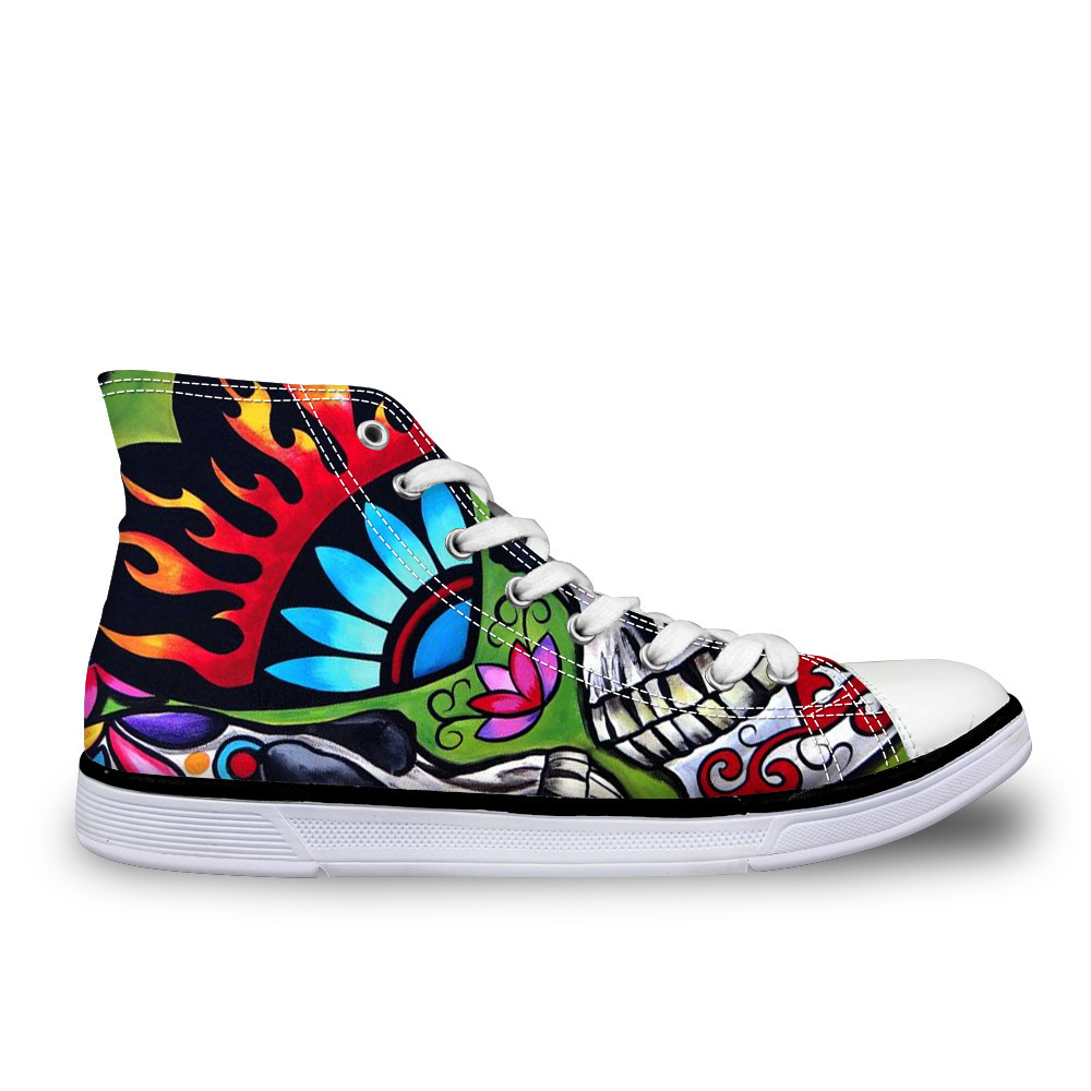 源头工厂潮流男女式白底高帮帆布鞋创意图案来图定制代发国外