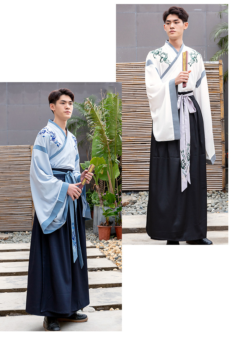 魏晋风大袖衫翩翩公子书生交领齐腰襦裙帅气刺绣古装男士班服表演