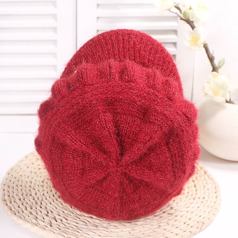 2019冬季新款中老年鸭舌八角帽时尚老太太针织毛线帽女士保暖帽子