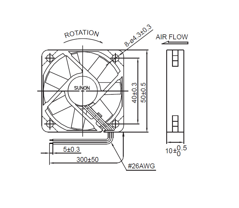 轴流风机(axial fan) 【风扇型号】:kde2405pfv1 【风扇尺寸】:50*50*