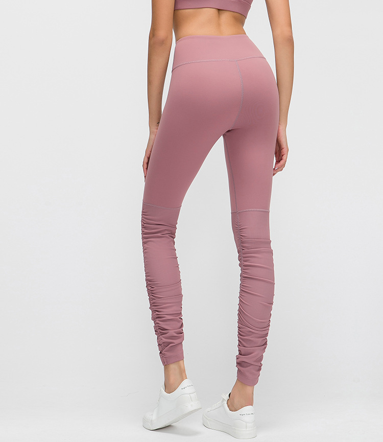 一件代发秋冬新款脚口螺纹褶皱健身裤女交叉腰头健身房运动瑜伽裤
