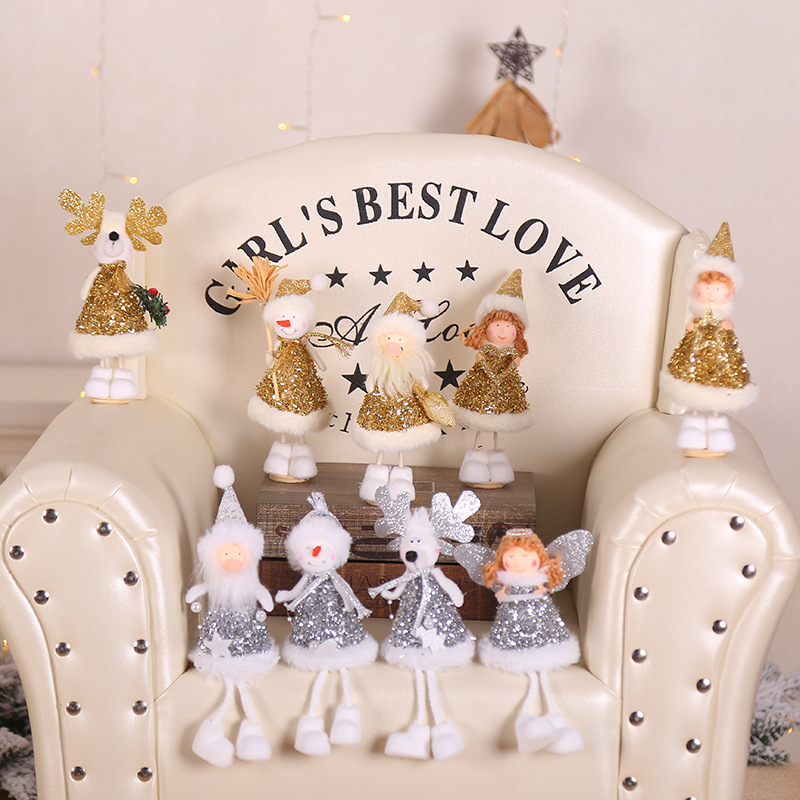 Christmas Decorations Golden Silver Doll Old Angel Doll Ornaments Children's Holiday Creative Plush Toys