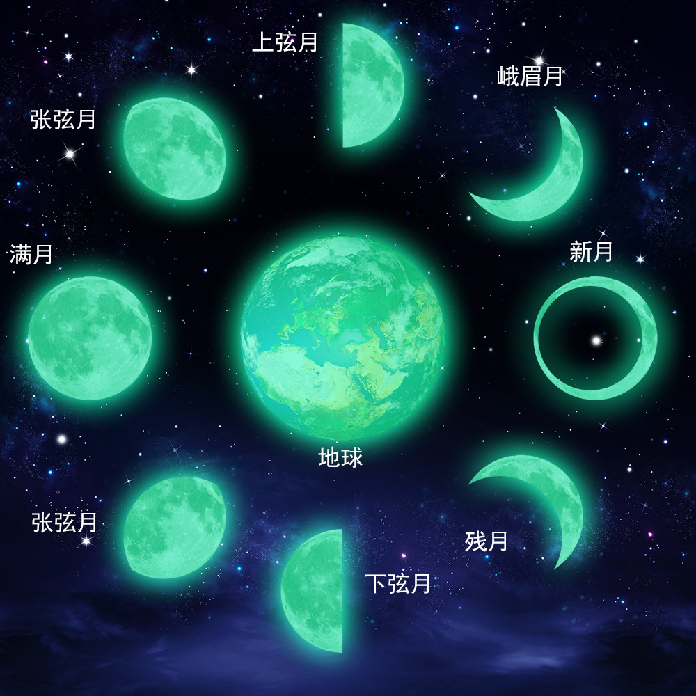 ygp006 大号夜光地球和月相变化月亮月球墙贴外贸.pvc贴纸
