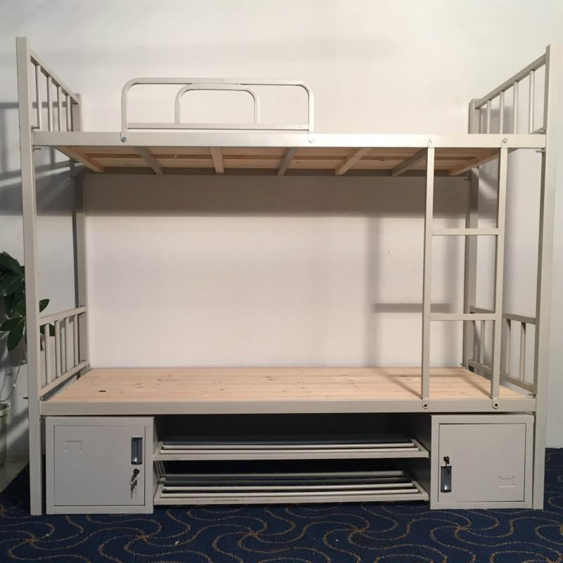 学校公寓带柜子铁床上下铺高低铁床员工宿舍带鞋架柜子高低铁床