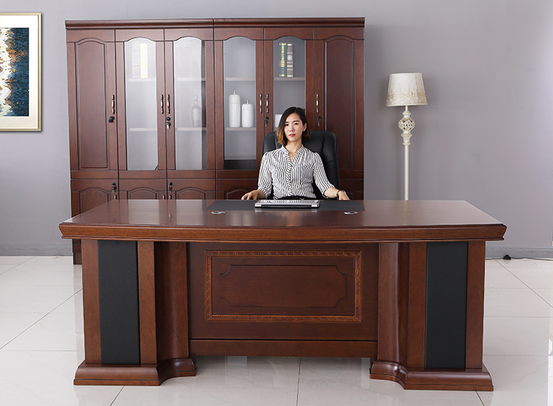 领导办公室大班台中式老板桌董事长总经理2m桌子实木皮家具厂现货