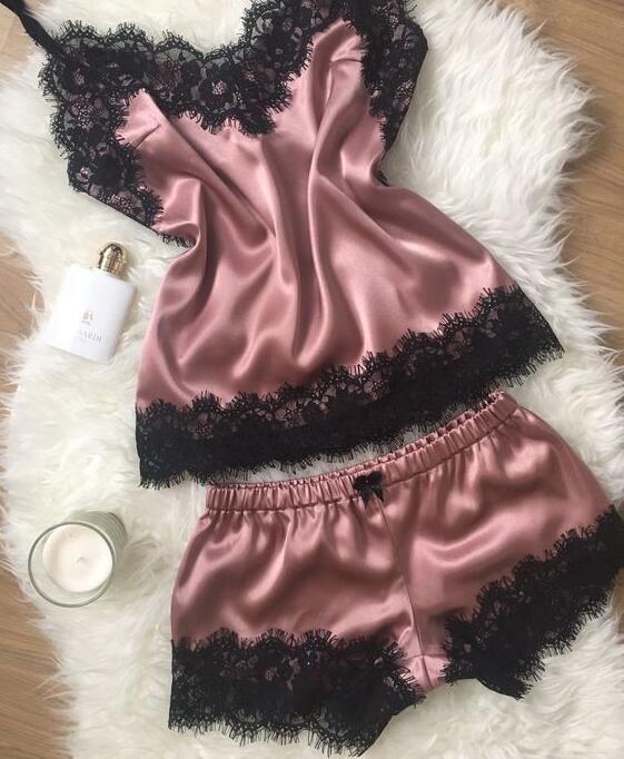 European and American Foreign Trade Sexy Pajamas Women's Nightdress Amazon Sexy Home Pajamas Lace Two-Piece Set 01