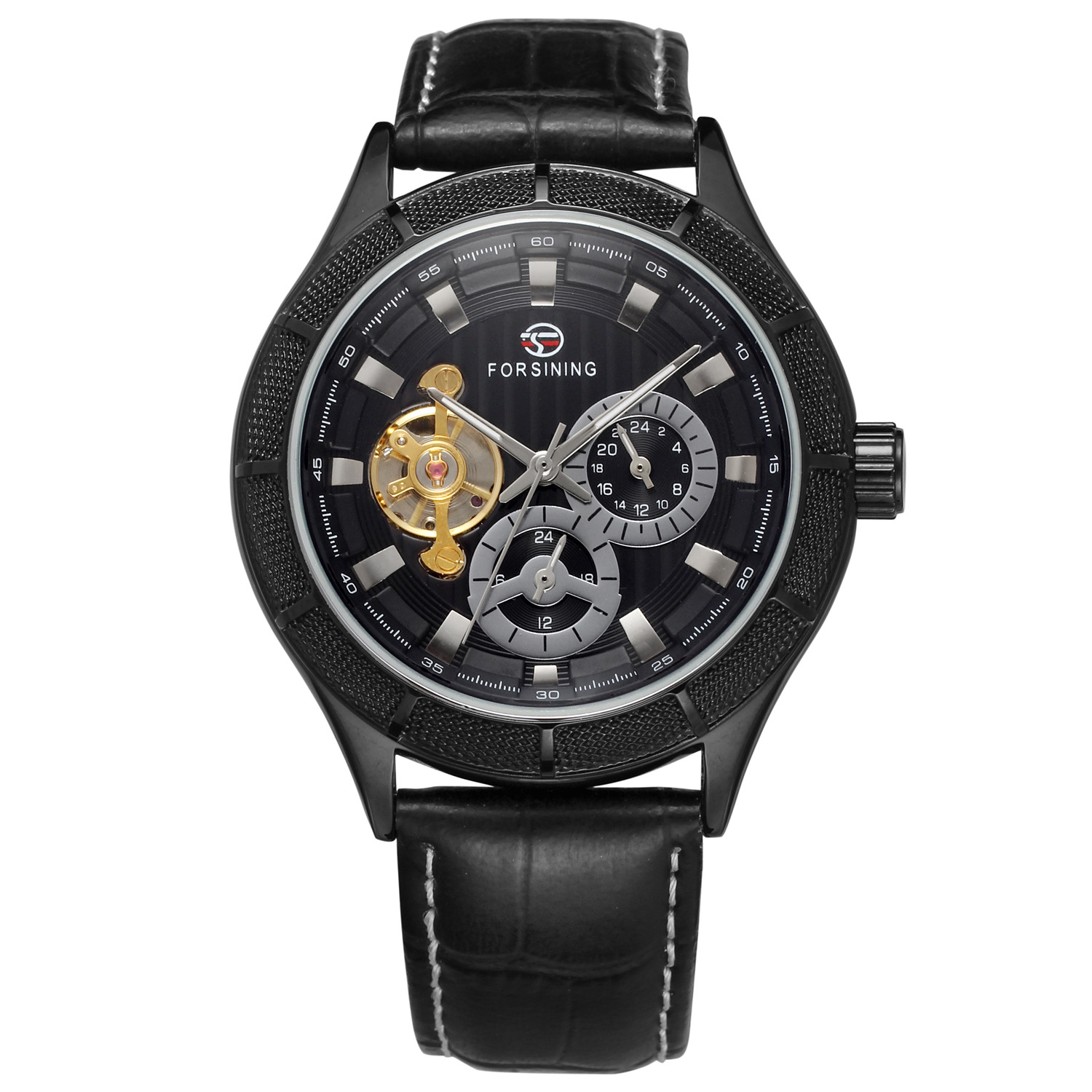 forsining新款男士机械手表全自动陀飞轮韩版时尚款商务皮带手表
