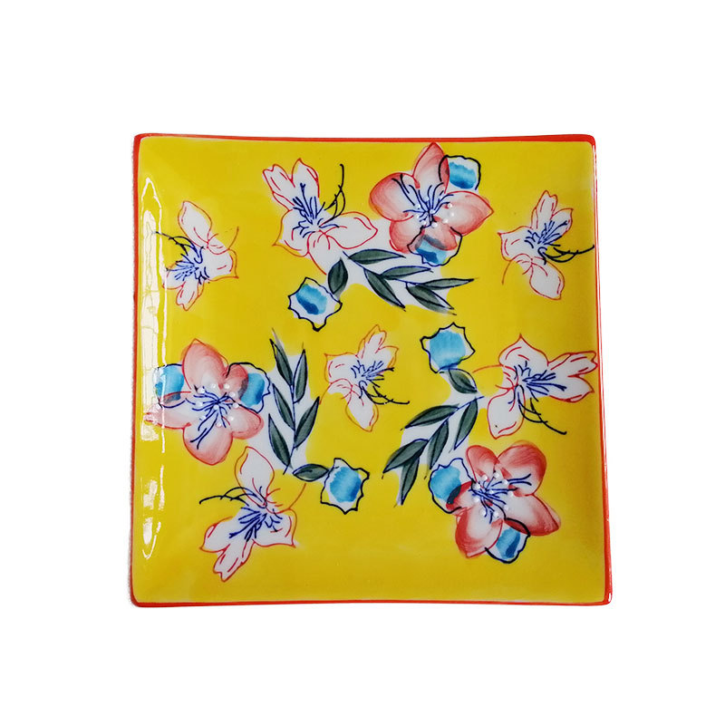 Western Ceramic Tableware Homemade Underglaze Plate Plate Dish Hand Painted Square Plate Exquisite Dining Tray Cold Dish Steak Plate