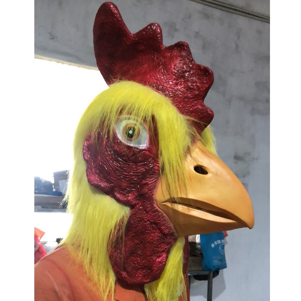 新搞笑毛绒公鸡面具乳胶公鸡头套动物道具万圣节化妆舞会派对扮演