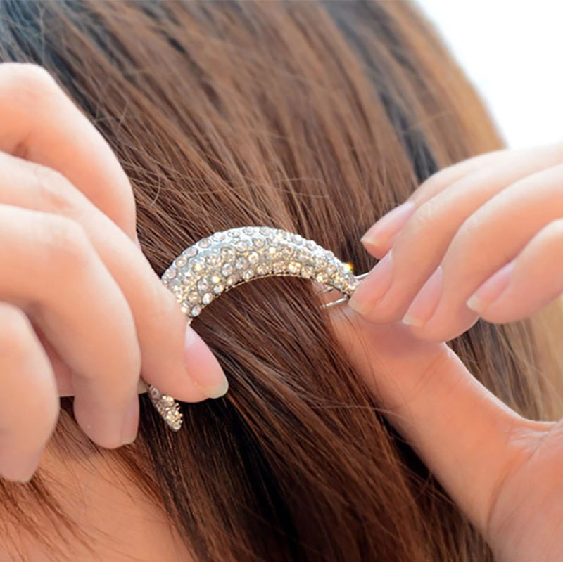 时尚合金镶钻珍珠弯月女生发卡发夹月亮头饰热卖一字夹青蛙夹定制