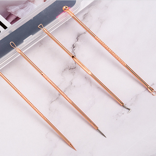 Factory Stainless Steel Acne Needle 4-Piece Set Blackhead Removal Acne Needle Pimple Removing Needle Rose Gold Acne Needle Set Wholesale