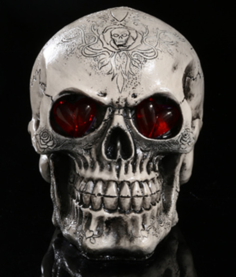 树脂骷髅头led头骨工艺品个性摆件外贸供货办公室摆件万圣节装饰