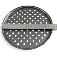 跨境烘培工具圆形碳钢FDA涂层 10寸11寸12寸碳钢冲孔披萨模具烤盘