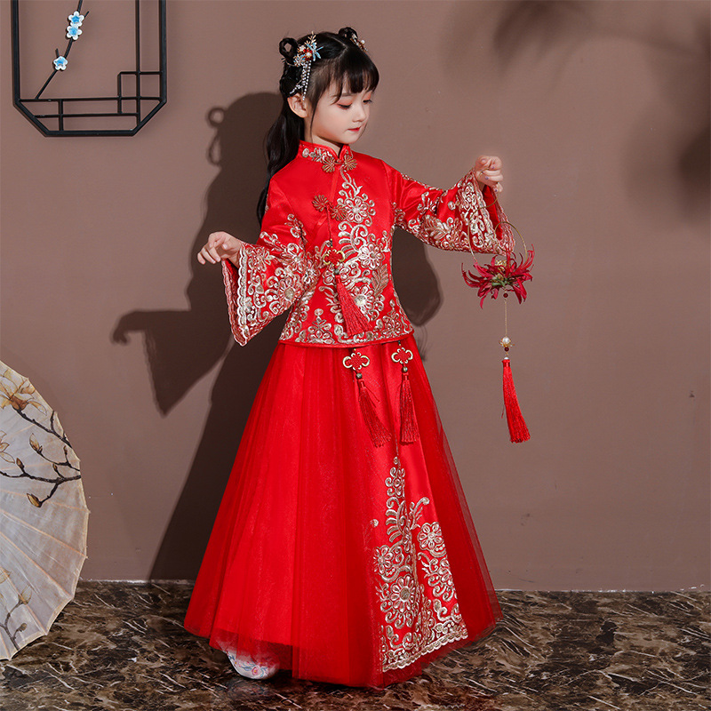 Girls' Ancient Costume Chinese Style Chinese Style Autumn and Winter Clothing Children's Super Fairy Baby Tang Costume New Year Clothes New Year Dress Thickened