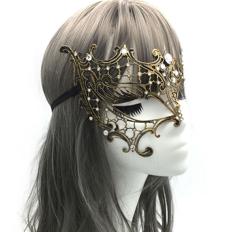 威尼斯高档化妆舞会金属铁面具 复古金色独眼半脸面具 派对眼罩