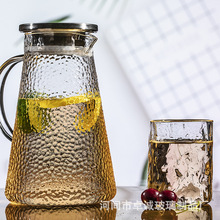 凉水壶 高硼硅锤纹冷水壶 大容量玻璃果汁凉水壶带把透明杯具