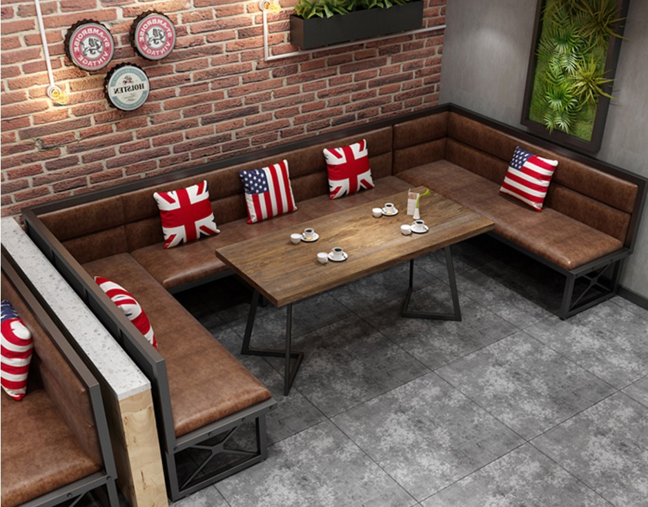 复古铁艺卡座沙发工业风西餐厅音乐餐吧座椅酒吧咖啡厅桌椅组合