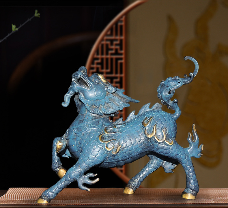 全铜彩祥瑞麒麟摆件工艺品家居饰品摆设0472