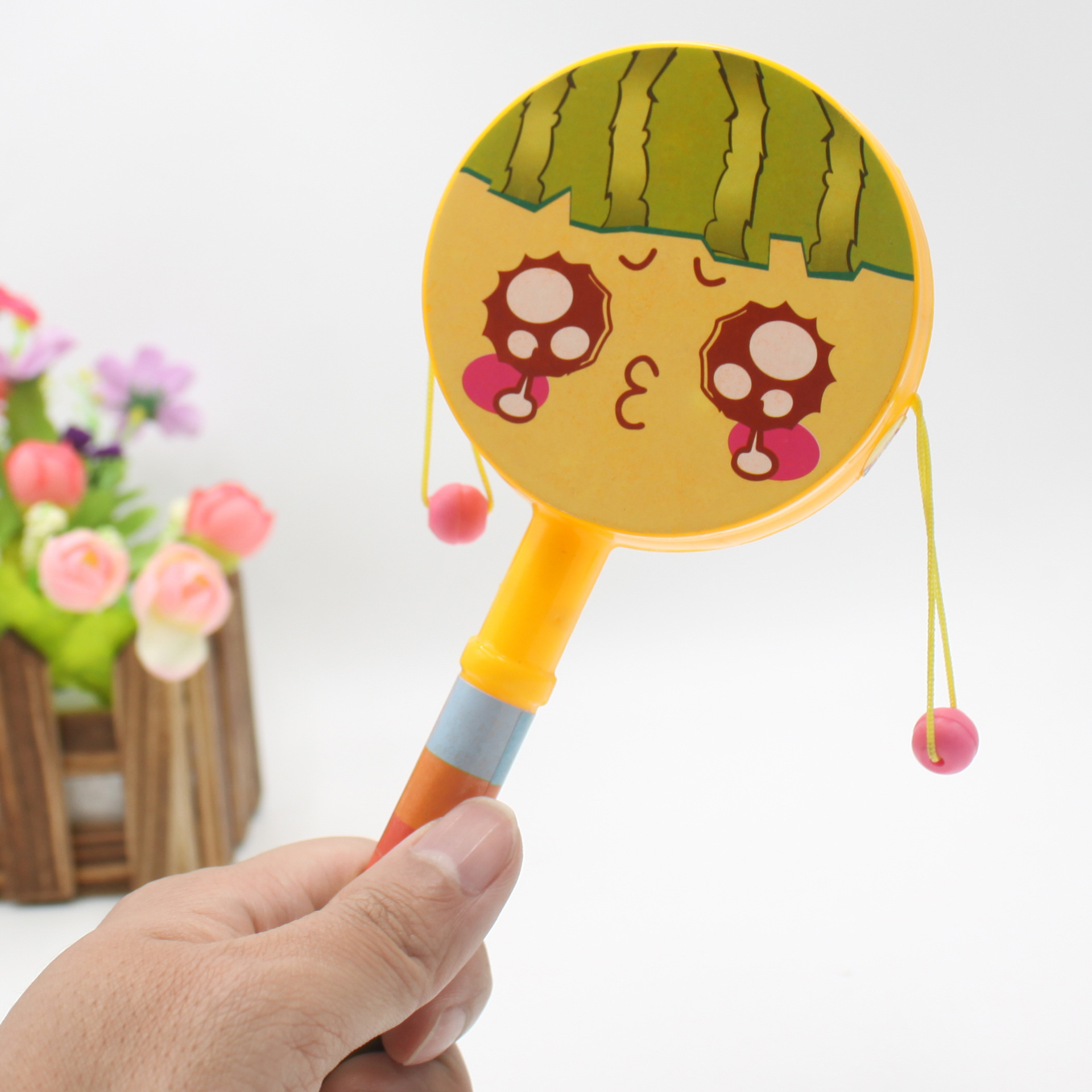 婴幼儿玩具 宝宝卡通拨浪鼓 双面波浪鼓手摇鼓塑胶小玩具地摊热卖
