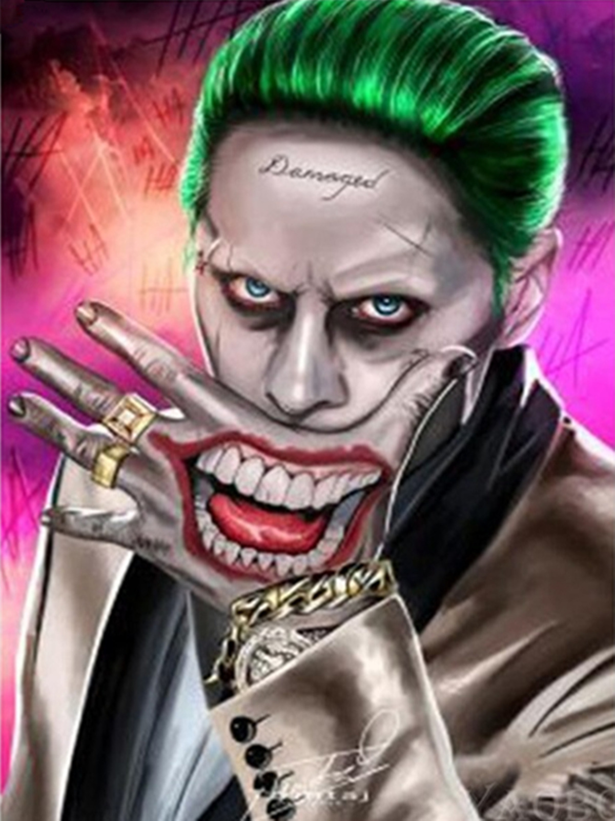 5d钻石画绿发时尚搞怪大嘴魔术演员人物小丑diy十字绣外贸专供