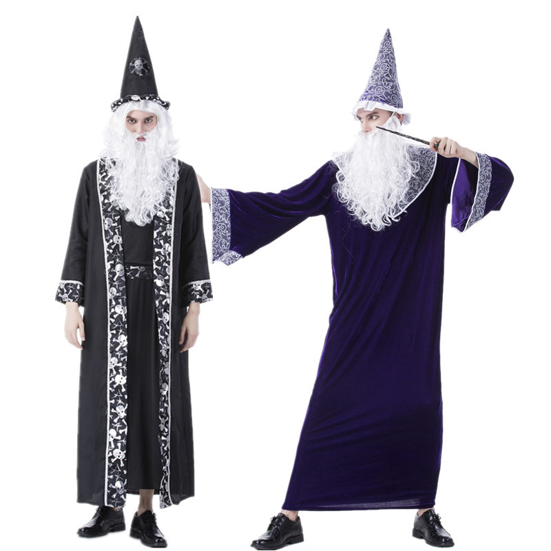 万圣节圣诞节服装老巫师男巫师魔法师成人cos巫师服死神宫廷长袍