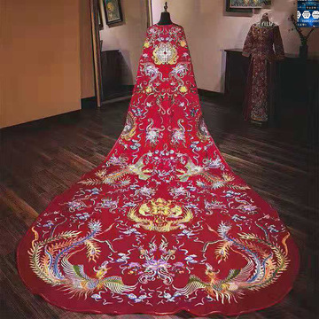 中国风秀禾服中国红新娘结婚公主嫁衣大拖尾3米5全绣花改良婚纱