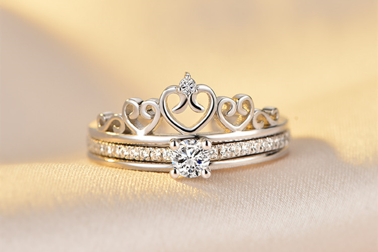 时尚个性双层二合一皇冠开口戒指环简约气质一款三带可拆开戒指女