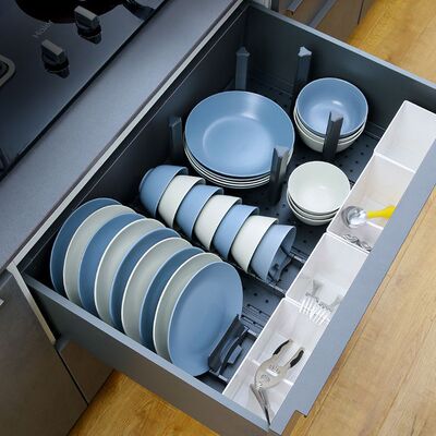 厨房收纳多功能抽屉diy分隔板abs插件收纳盒铝合金提碗器碗碟插架