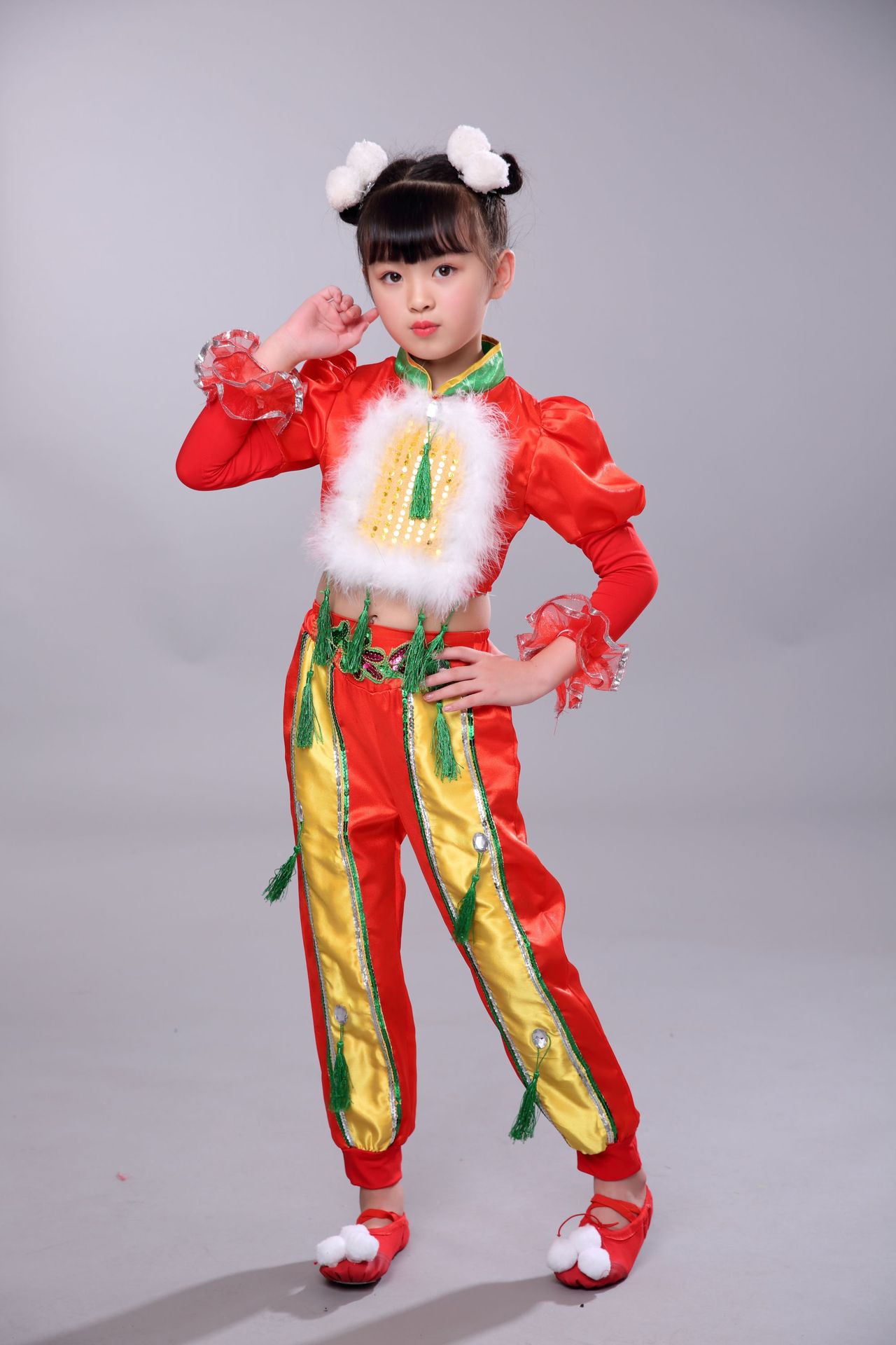 新款儿童喜庆秧歌服中国风民族舞蹈表演服装元旦开门红演出服女童