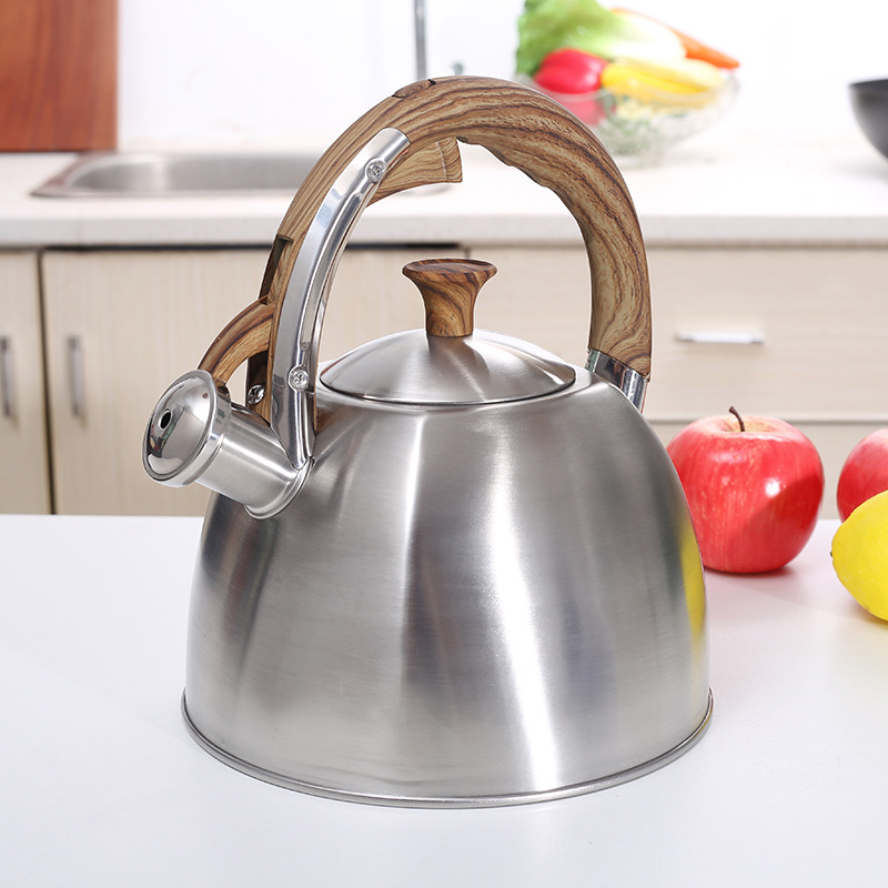 木纹手柄方形鸣笛烧水壶亚马逊鸣音壶电磁炉燃气通用响水壶pot