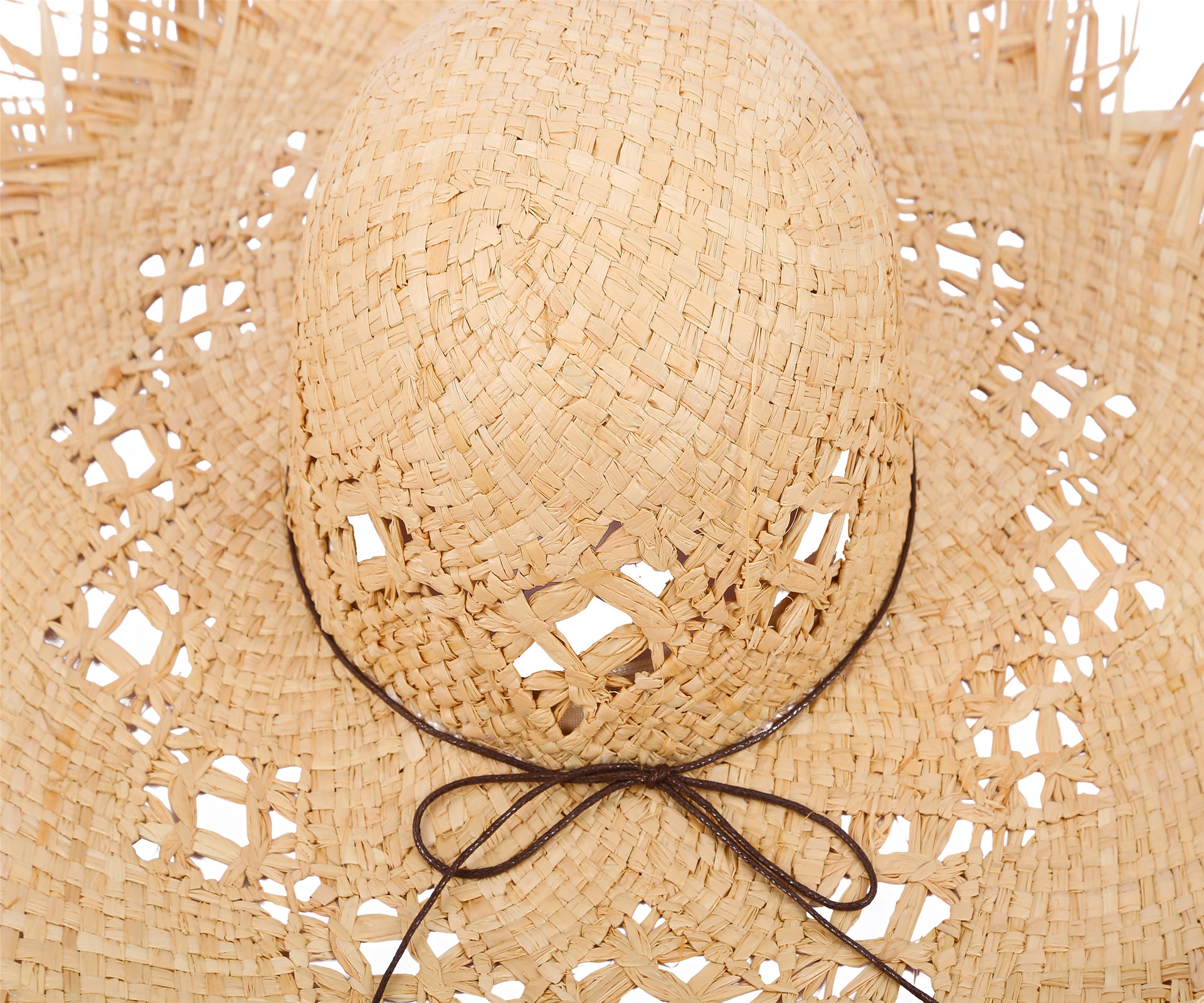 2019亚马逊热销欧美新品个性时尚拉菲草破洞细皮绳蝴蝶结遮阳草帽