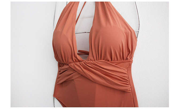 2020韩国版新款泳装性感低胸挂脖露背高腰连体三角式比基尼泳衣女