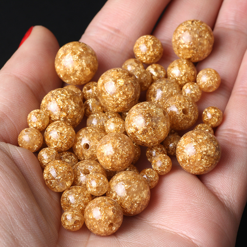 金箔散珠diy手工串珠圆珠佛珠合成金箔手串项链隔珠饰品手链配件