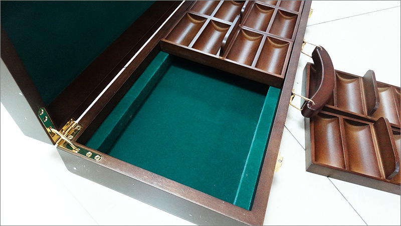 筹码盒实木箱含5个筹码托盘可装500片4cm筹码及扑克牌dealer位