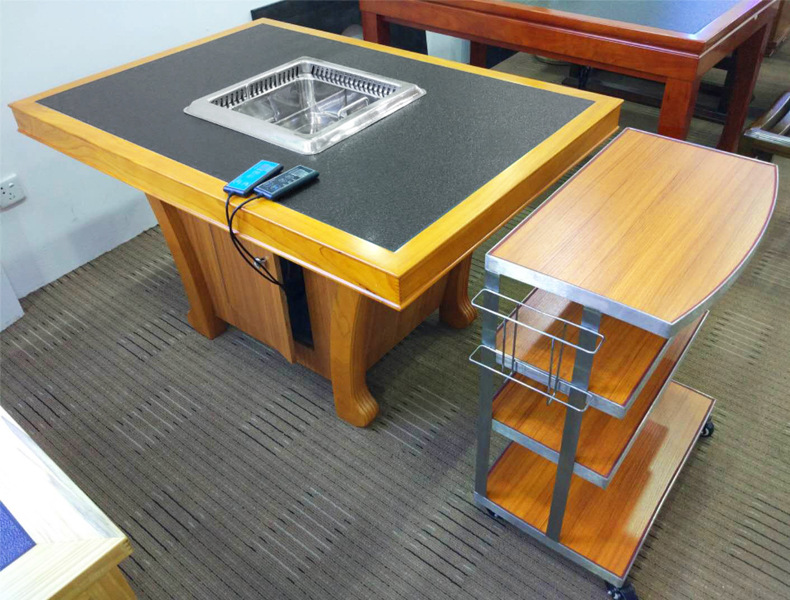 澳牌z113商用实木无烟火锅桌椅下排烟火锅桌烧烤桌烤涮一体餐桌