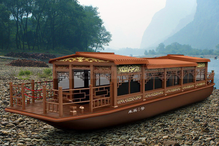 出售河北仿古传统木质画舫船 小型电动观光游船 玻璃钢画舫木船